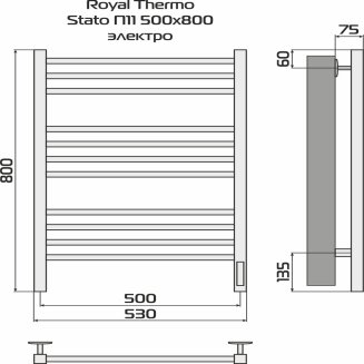 Полотенцесушитель Royal Thermo Stato П11 500х800 электро (встроен. диммер) стальной