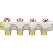 Коллектор распределительный VARMEGA с запорными клапанами 3/4х1/2, 4 выхода