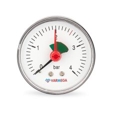 Манометр VARMEGA аксиальный 63 мм, 4 бар, 1/4", с указателем предела, VMMT09-630402