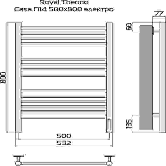 Полотенцесушитель Royal Thermo Casa П14 500х800 электро (встроен. диммер) черный