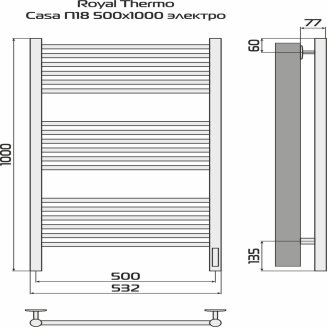 Полотенцесушитель Royal Thermo Casa П18 500х1000 электро (встроен. диммер) стальной