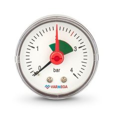 Манометр VARMEGA аксиальный 50 мм, 4 бар, 1/4", с указателем предела, VMMT09-500402
