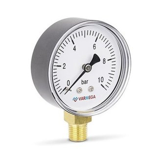 Манометр VARMEGA радиальный 63 мм, 10 бар, 1/4&quot;, VMMT10-631002