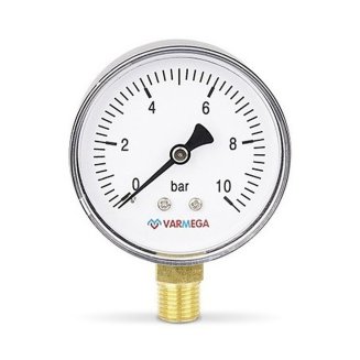 Манометр VARMEGA радиальный 63 мм, 10 бар, 1/4&quot;, VMMT10-631002
