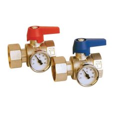 Кран шаровой HENCO с накидной гайкой уплотнением и термометром, никел., 1"Fx1"F, компл_2шт