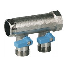 Коллектор HENCO 1" с синими шаровыми кранами, 3/4"НР под евроконус, 1" - 4xEK14,16,18,20