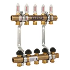 Группа коллекторная HENCO латунная с расходомером, 1"M - 10 x 3/4"EK