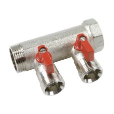 Коллектор HENCO 3/4" с красными шаровыми кранами, 3/4"НР под евроконус, 3/4" - 4xEK14,16,18,20
