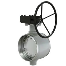 Затвор поворотно-дисковый LD Ду350 Ру25 приварной, 3-х эксцентриковый, с редуктором R, сталь 20