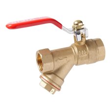 Кран VIEIR шаровый с фильтром 1" ВВ, красная ручка, латунь (30/5) GL145