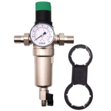 Фильтр VIEIR с регулятором давления и манометром 1/2" для гор. воды НИКЕЛЬ (10/1)