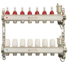 Группа коллекторная ONDO нерж сталь 7 вых. с автомат. воздухоотвод., расход. и термостат. клапанами