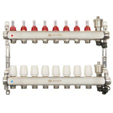 Группа коллекторная ONDO нерж сталь 8 вых. с автомат. воздухоотвод., расход. и термостат. клапанами