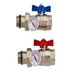 Комплект шаровых кранов Wester 1 " с накидной гайкой и термометрами v2 (2)