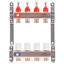 Группа коллекторная Uni-Fitt 1"х4 вых 3/4" с расходом. и термостат. вентилями без конц, нерж. сталь