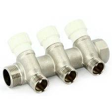 Коллектор Uni-Fitt НВ 3/4"х4 вых 1/2" 40 мм с вентилями, никелированный