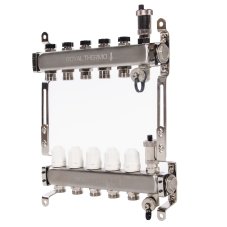 Коллектор Royal Thermo нерж. в сборе универсальный 1" ВР-3/4" НР с автомат. воздухоотвод-ми 5 вых.