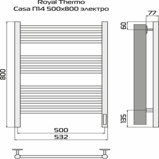 Полотенцесушитель Royal Thermo Casa П14 500х800 электро (встроен. диммер) стальной