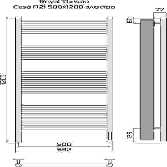 Полотенцесушитель Royal Thermo Casa П21 500х1200 электро (встроен. диммер) черный