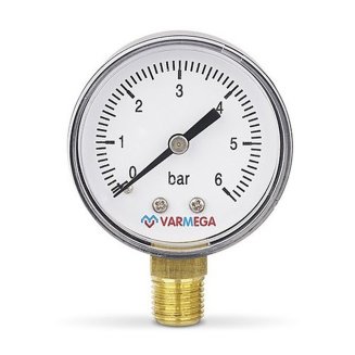 Манометр VARMEGA радиальный 50 мм, 6 бар, 1/4&quot;, VMMT10-500602