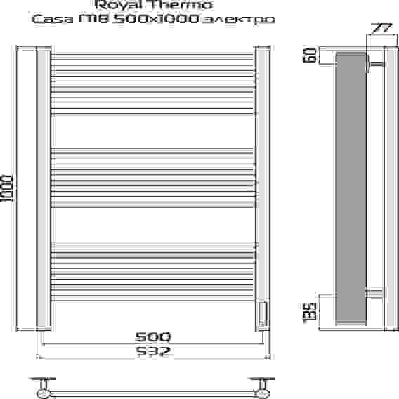 Полотенцесушитель Royal Thermo Casa П18 500х1000 электро (встроен. диммер) черный